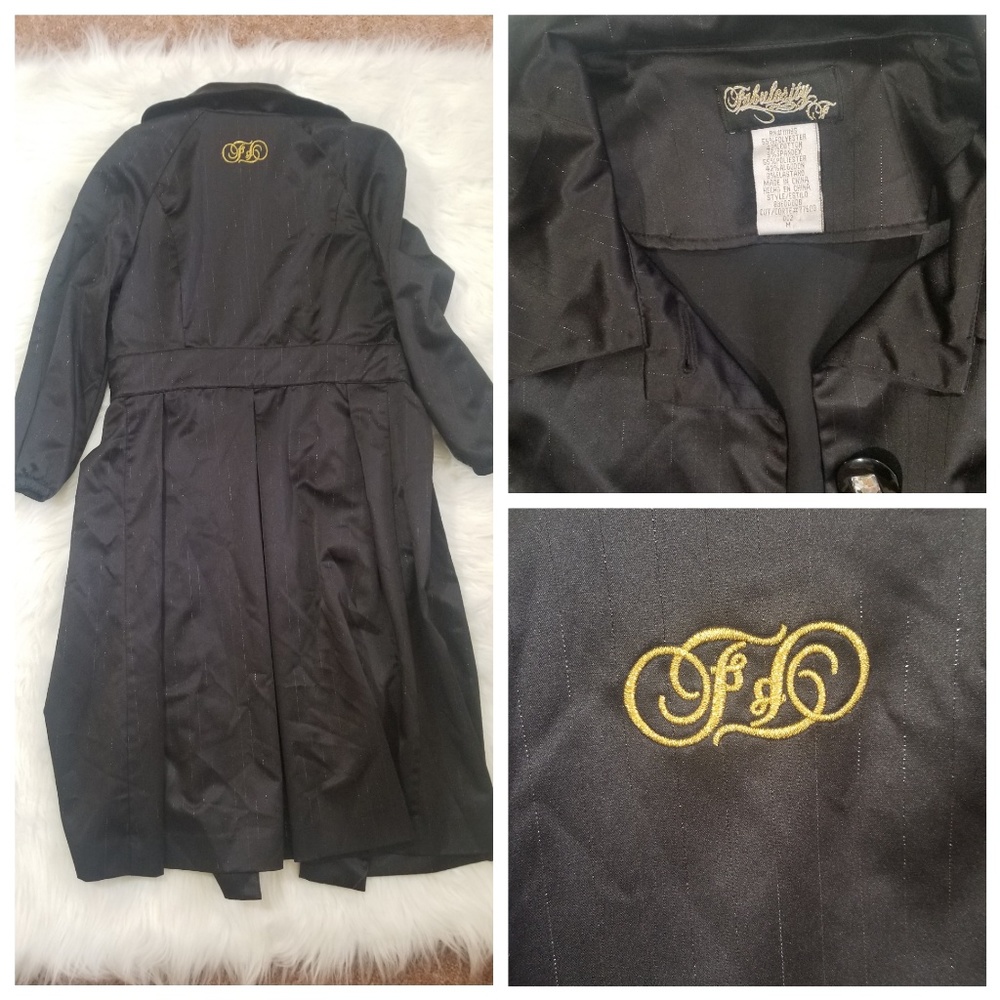 Fabulosity Black Button Front Long Sleeve Trench Coat Jacket. M - Picture 7 of 8